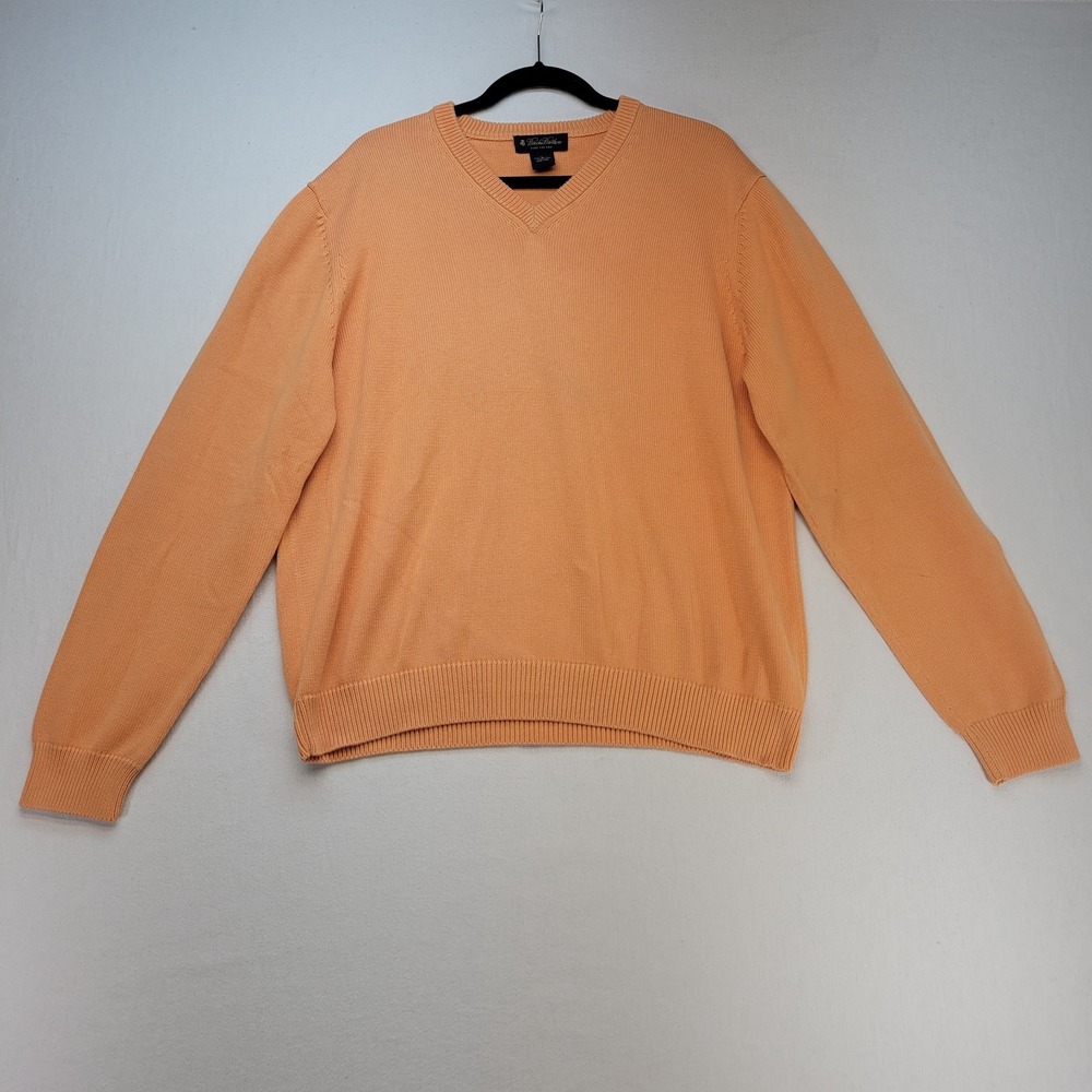 Brooks‎ Brothers Sweater Mens Large Orange 100% Pima Cotton V-Neck Heavyweight
